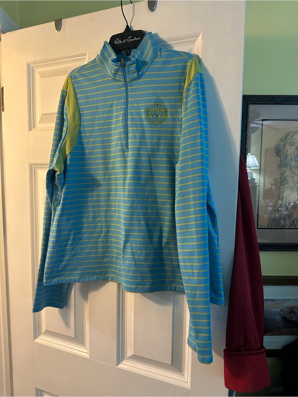 Greg Norman Aqua & Yellow Striped Half-Zip Pullover